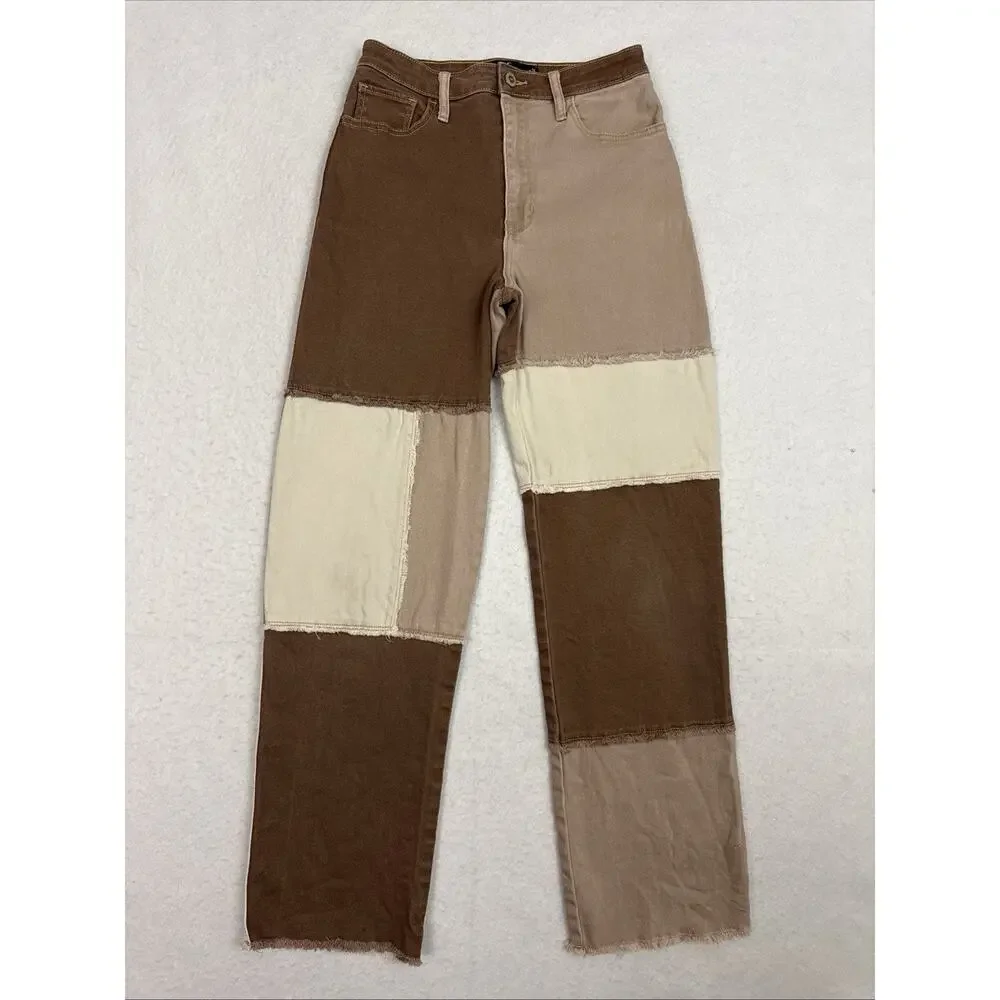 Hollister Ultra High Rise Dad Jeans Women’s 26 Patchwork Colorblock Raw Hem
